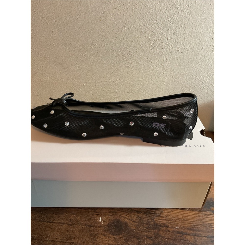 SO Women's Square Toe Ballet‎ Shoe Mesh Black/ Rhinestones Size 7.5